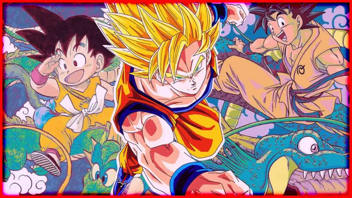 Dragon Ball characters in action scene Iconic Dragon Ball characters ready for adventure.