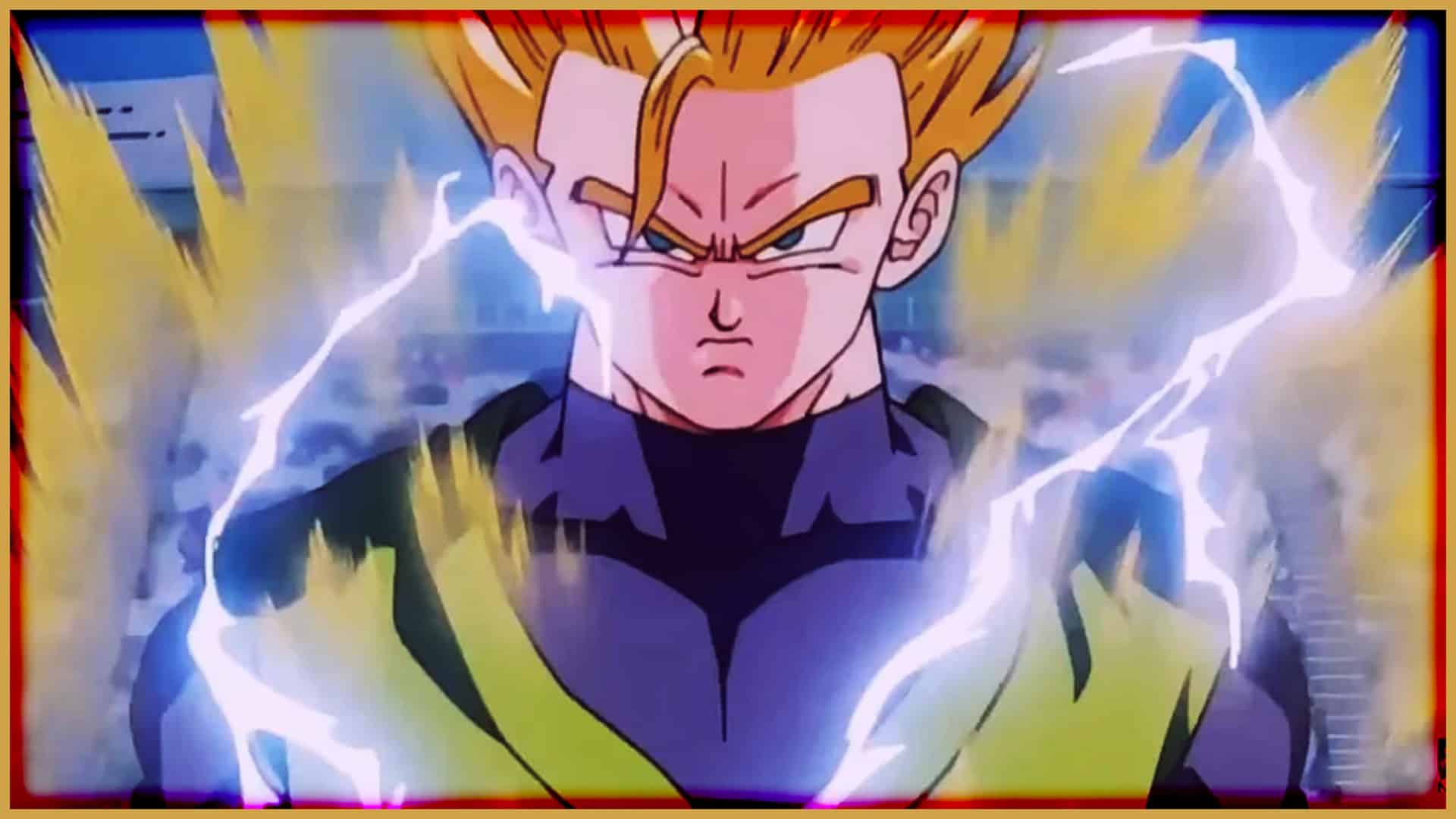 Gohan in Super Saiyan form with energy aura and lightning effects.