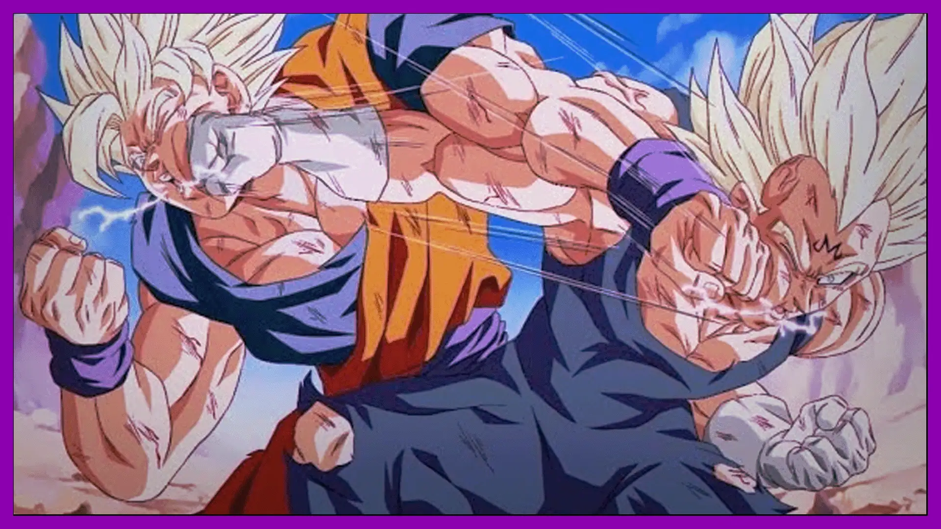 Vegeta in fierce battle stance from Dragon Ball Z, emphasizing strength and power.
