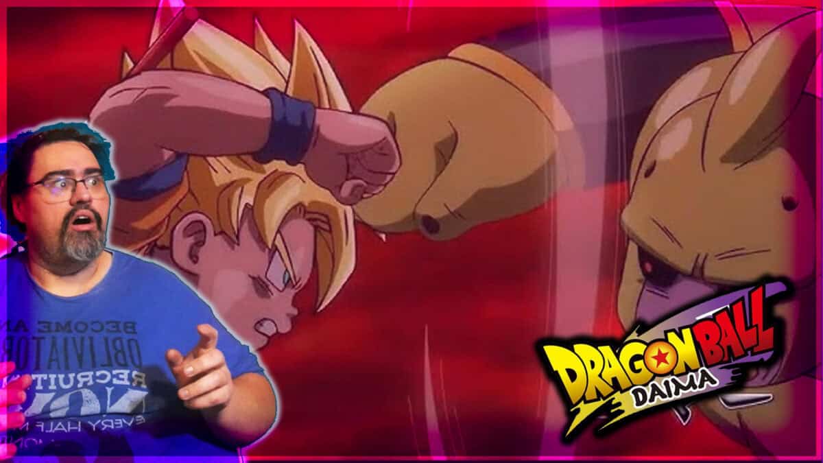 Majin Vegeta and Kid Goku face off in Dragon Ball Z scene, intense battle moment.