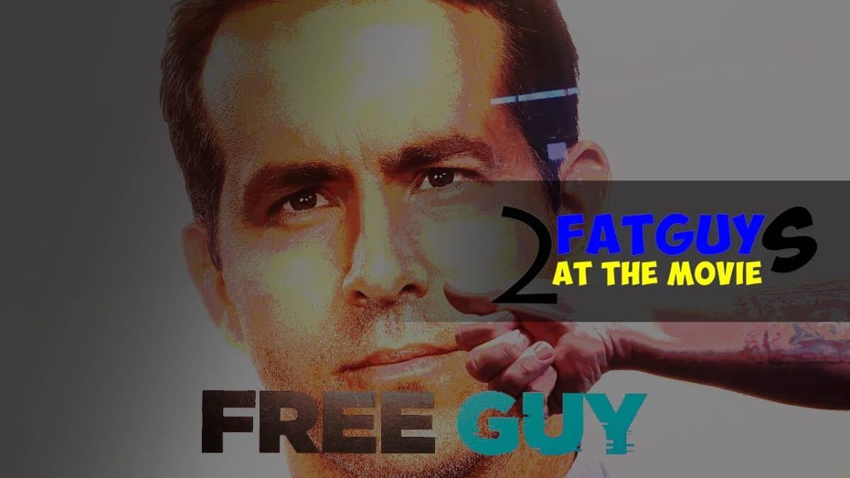 Close-up of a man in a blue shirt from Free Guy movie poster.