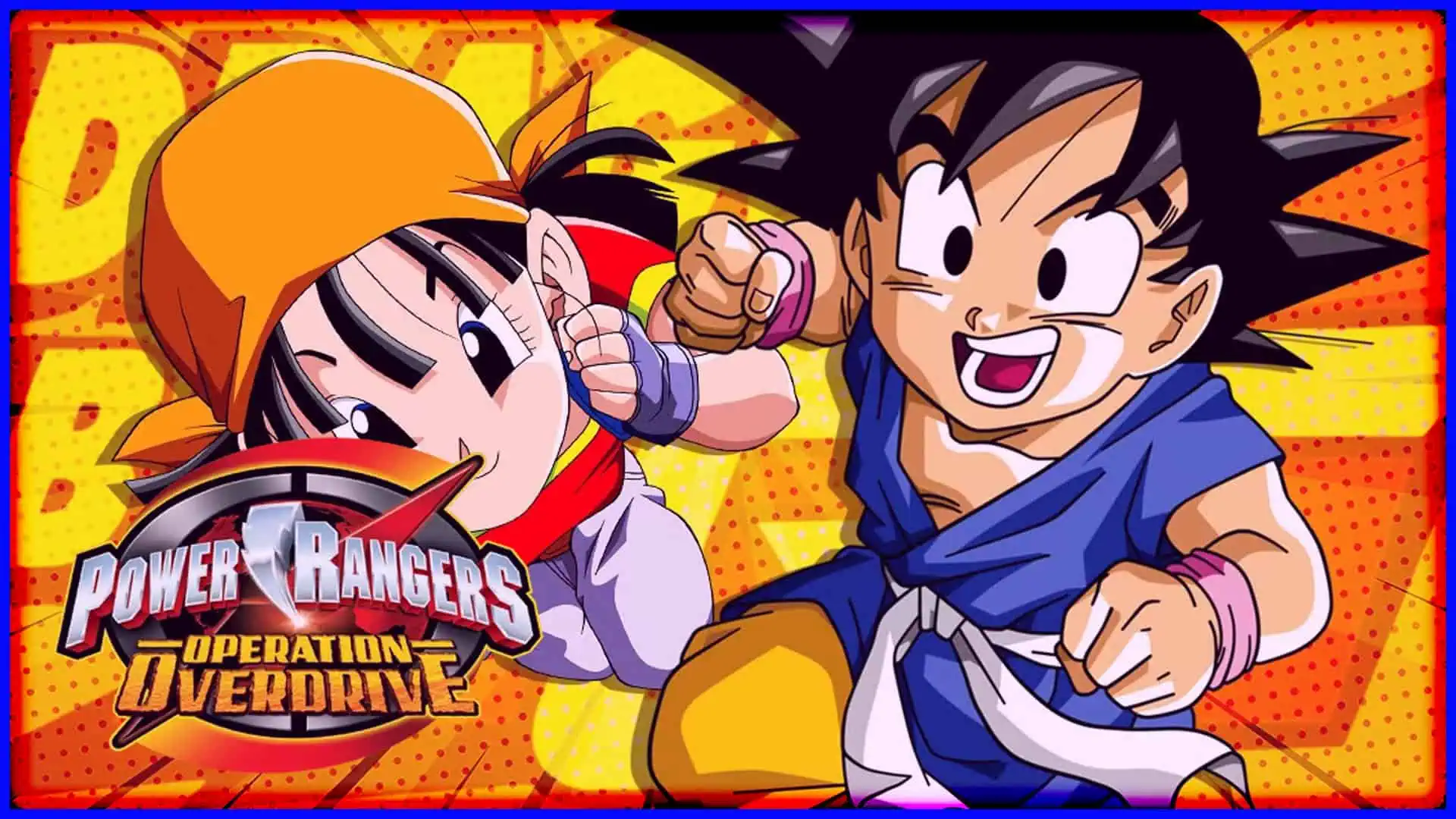 Goku and Power Rangers character in a dynamic action pose from AMV parody.