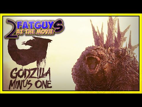 Godzilla Minus One movie poster with Fat Guys at the Movie logo.