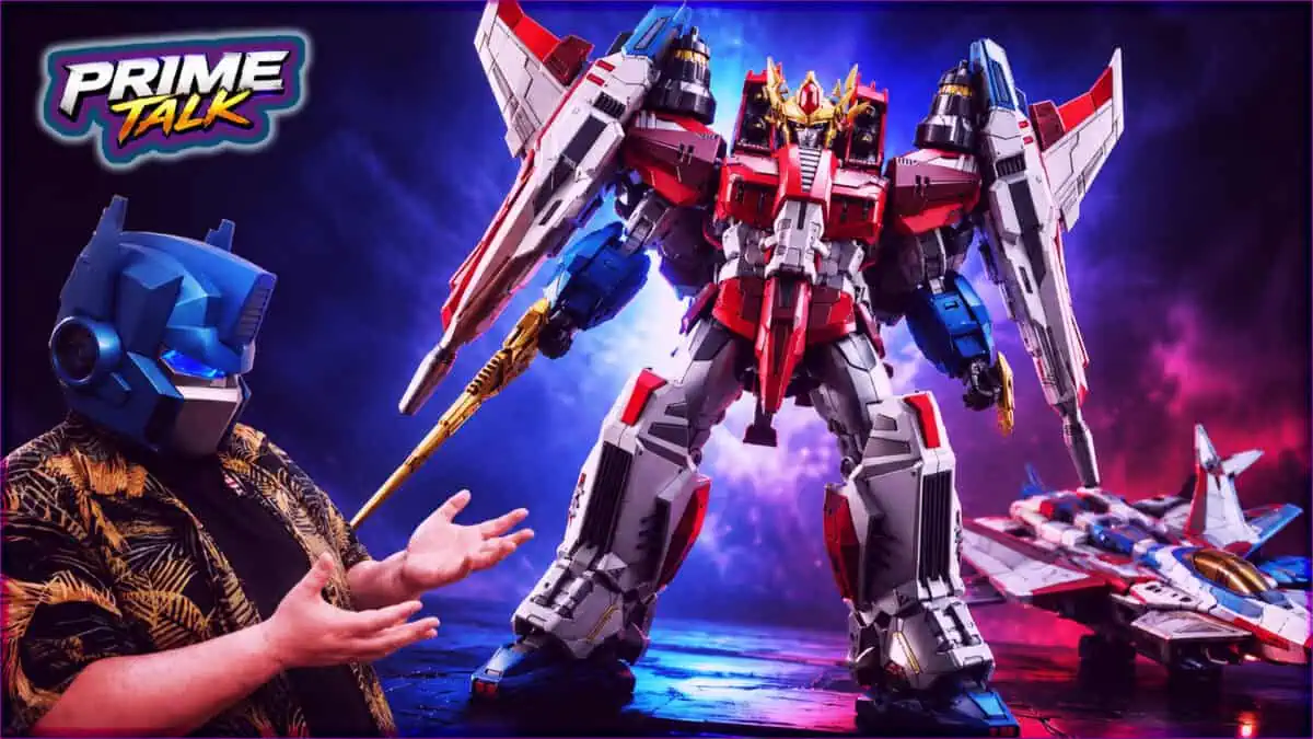 Majin Planet Transformers Display Large red, white, and blue robot figure with wings and weapons.