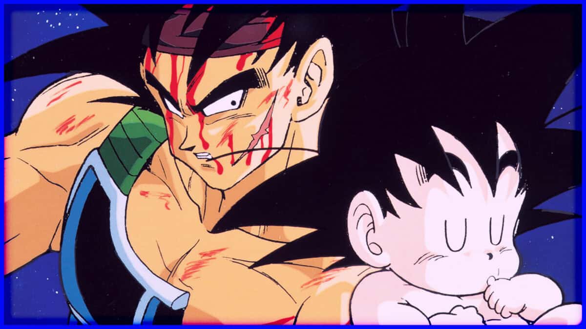 Goku and Kid Goku from Dragon Ball in a fierce battle scene.