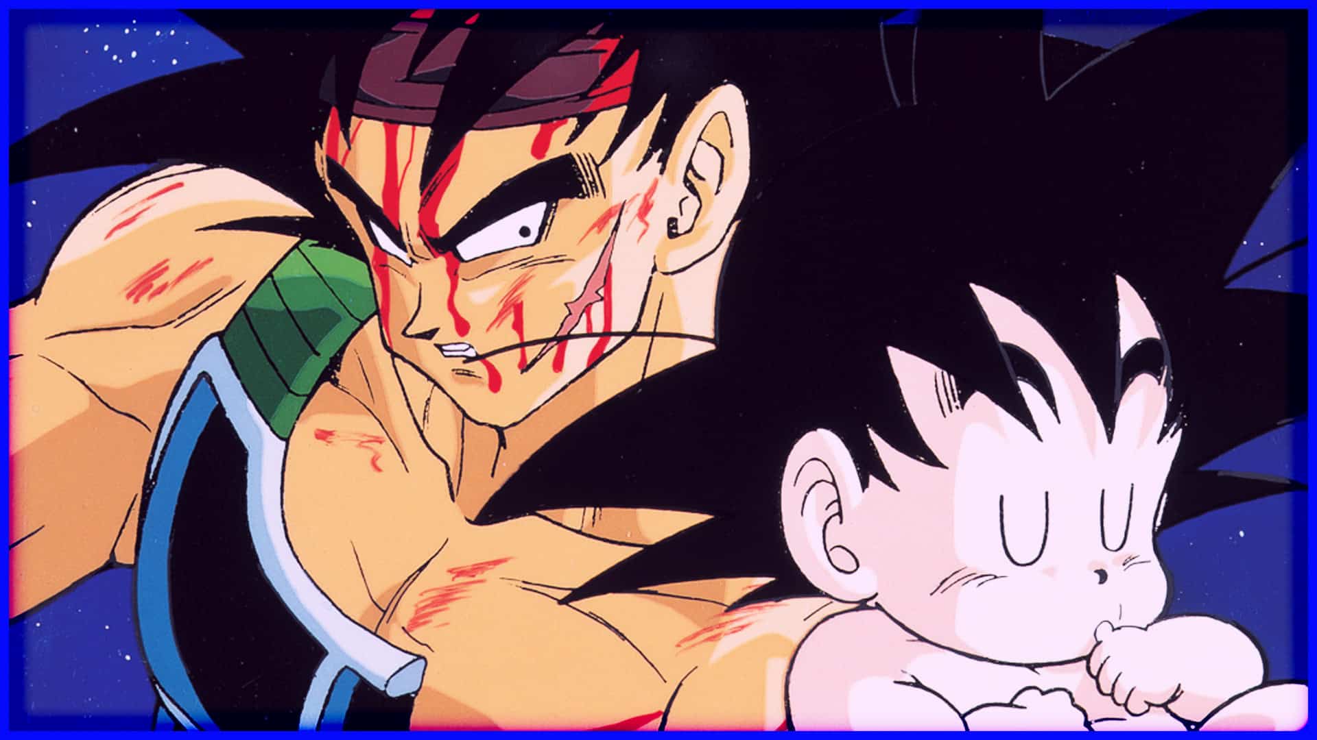 Goku and Kid Goku from Dragon Ball in a fierce battle scene.
