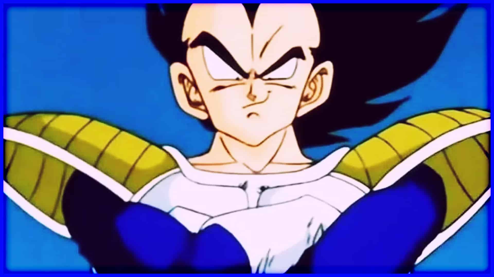 Close-up of Majin Vegeta with intense expression from Dragon Ball Z.