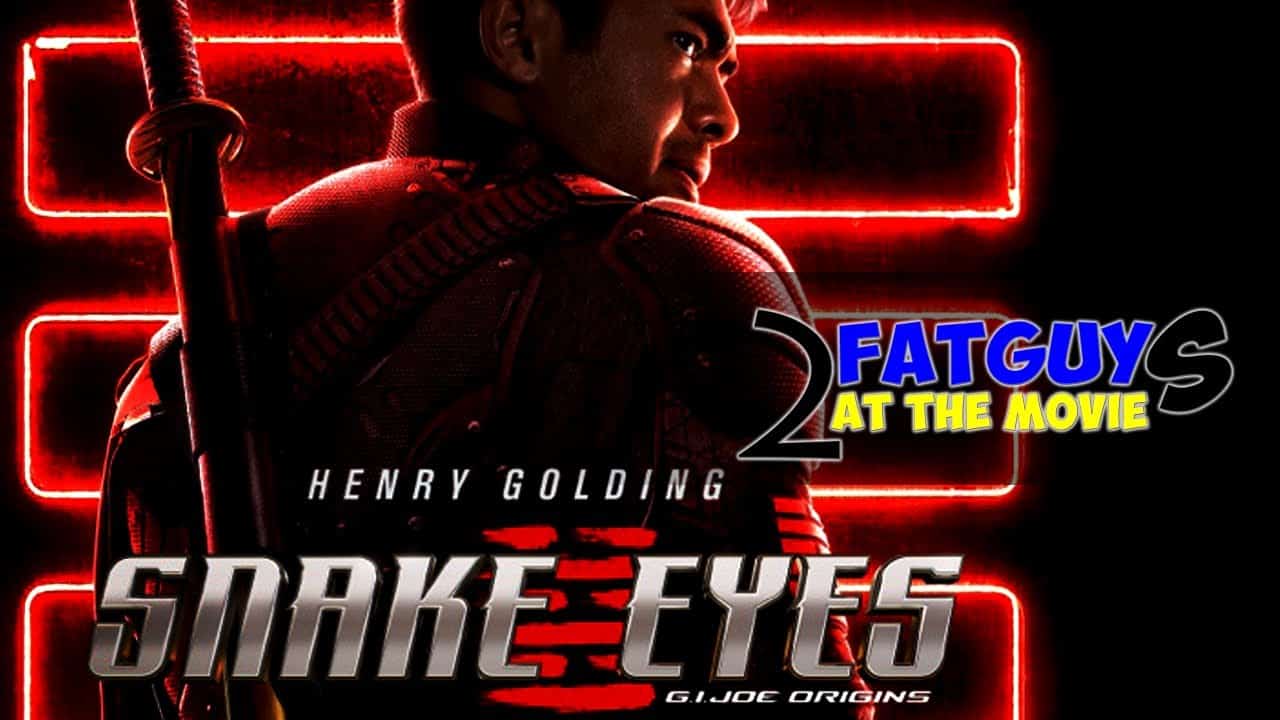 Snake Eyes movie poster featuring Henry Golding with neon red background.