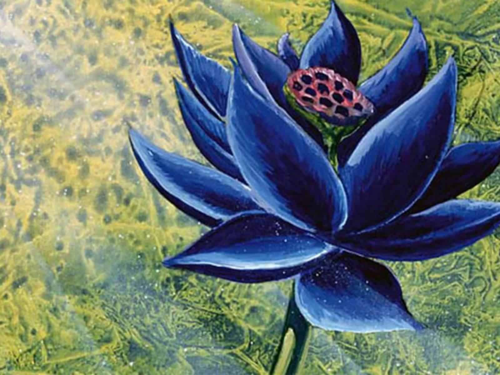 Blue Lotus Flower with Pink Ladybug.