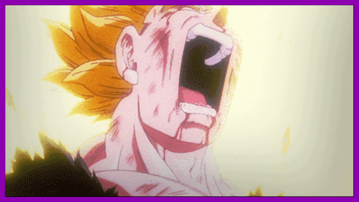 Vegeta screaming with intense emotion, showcasing his powerful heart.