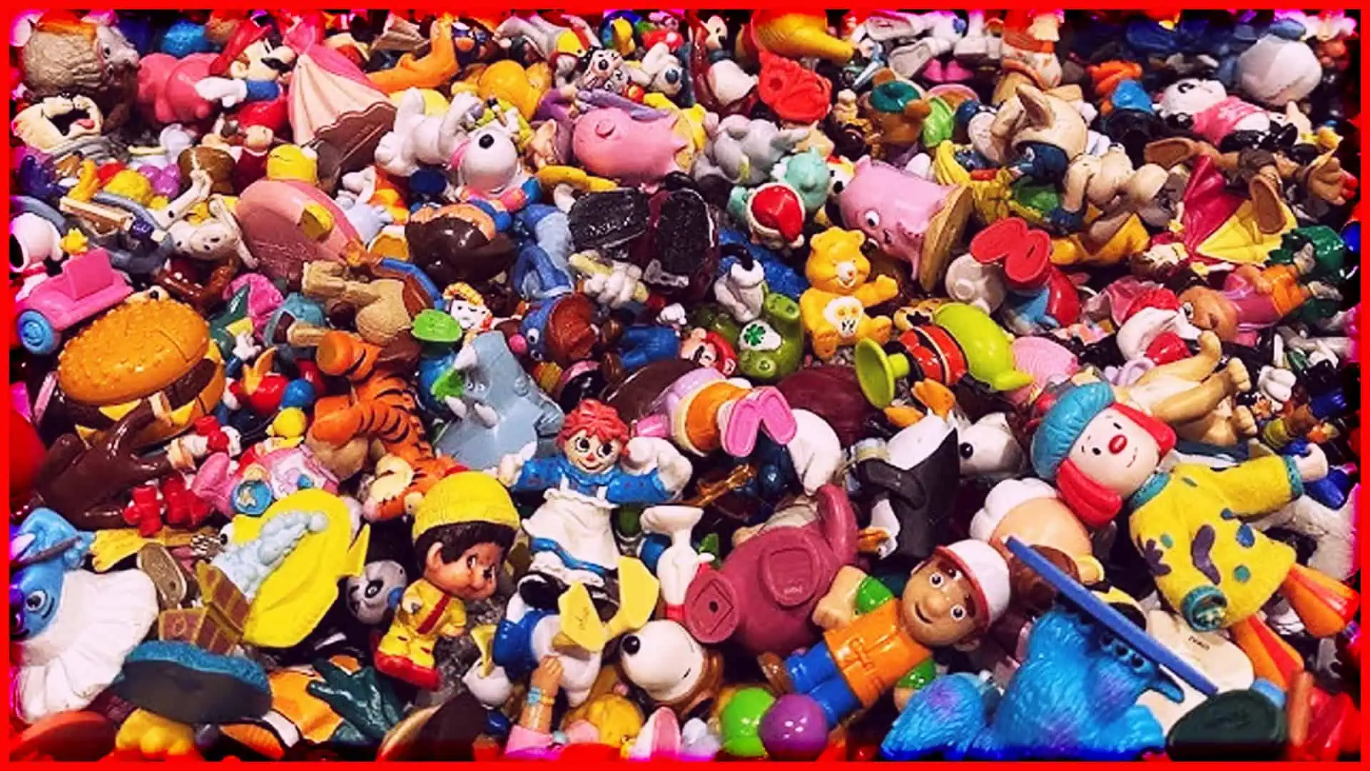 Colorful assortment of vintage and modern toys from different eras.