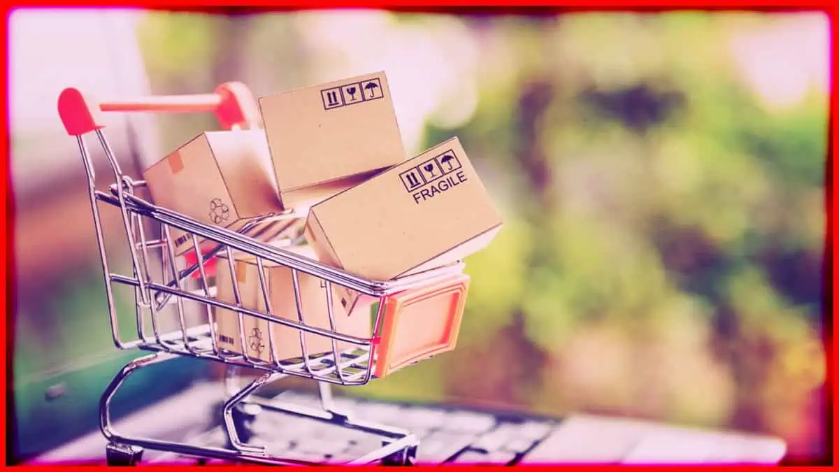 Online Store Shipping Cart with Packages Shopping cart filled with cardboard boxes for online store shipping.
