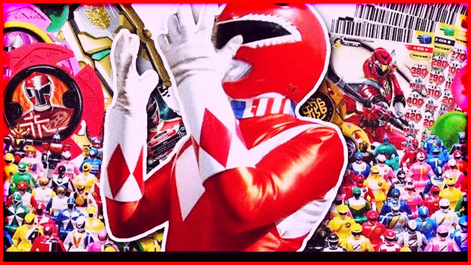Colorful Power Rangers Super Sentai toys and merchandise on display.