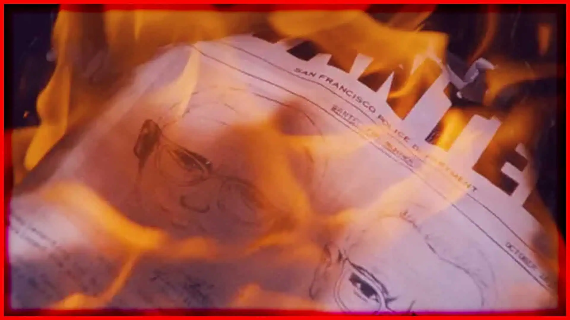 Sketch of a character on paper burning in flames, with a focus on facial features.