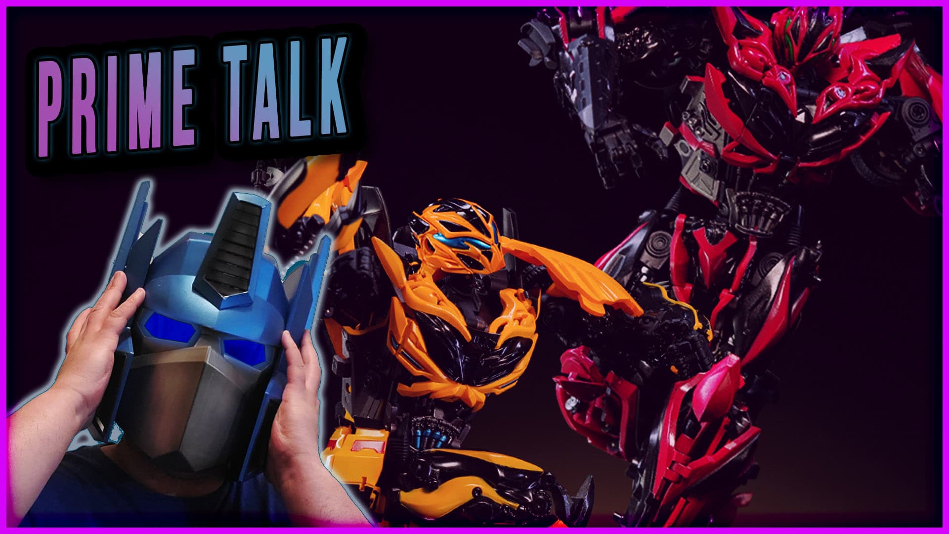 Kids playing with Transformers robot toys in a dynamic battle scene.