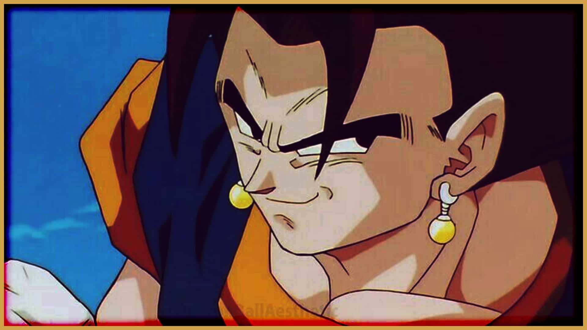 Close-up of a confident Majin character with a smirk, emphasizing strength and unity themes.
