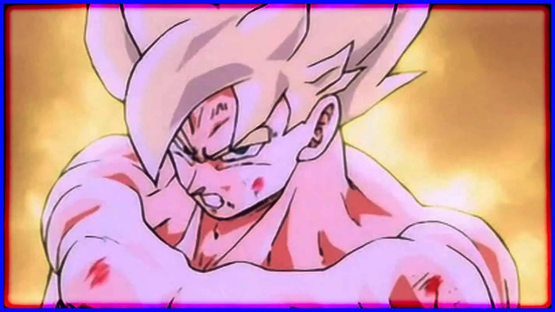 Goku in Majin form with a determined expression, showcasing his power and resolve.