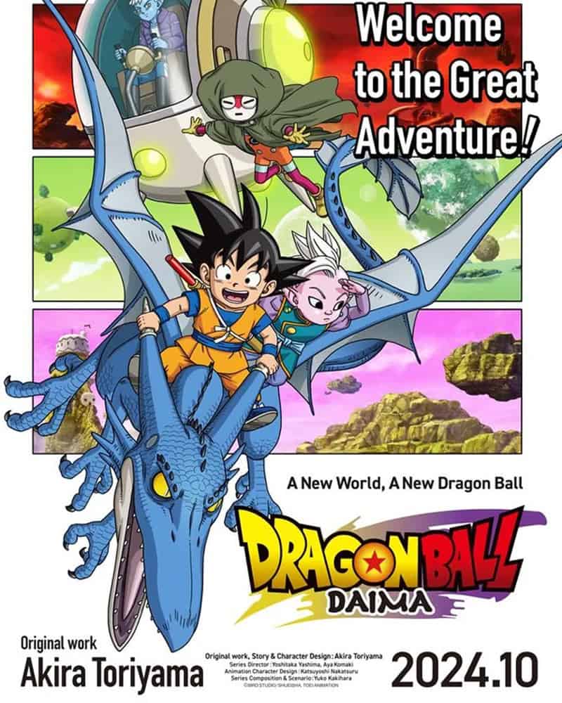 Kids riding a blue dragon with flying characters in a fantasy landscape.