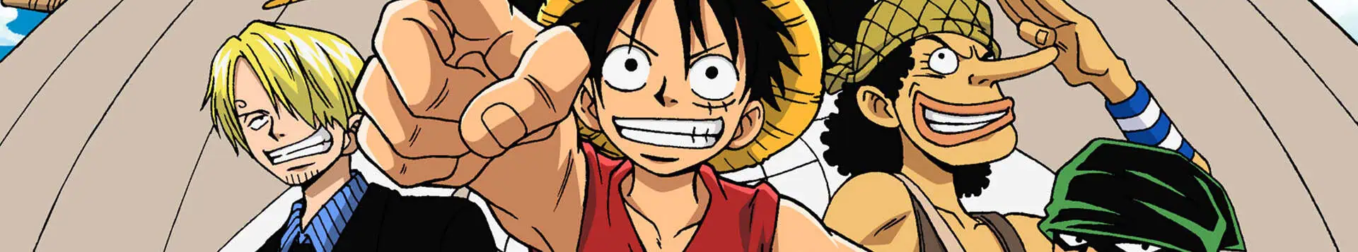 Luffy, Zoro, and Sanji from One Piece in a dynamic scene.