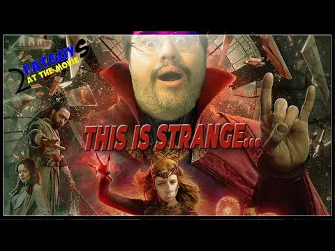 Movie poster featuring a man with glasses and a red jacket, with characters from a sci-fi film in a.