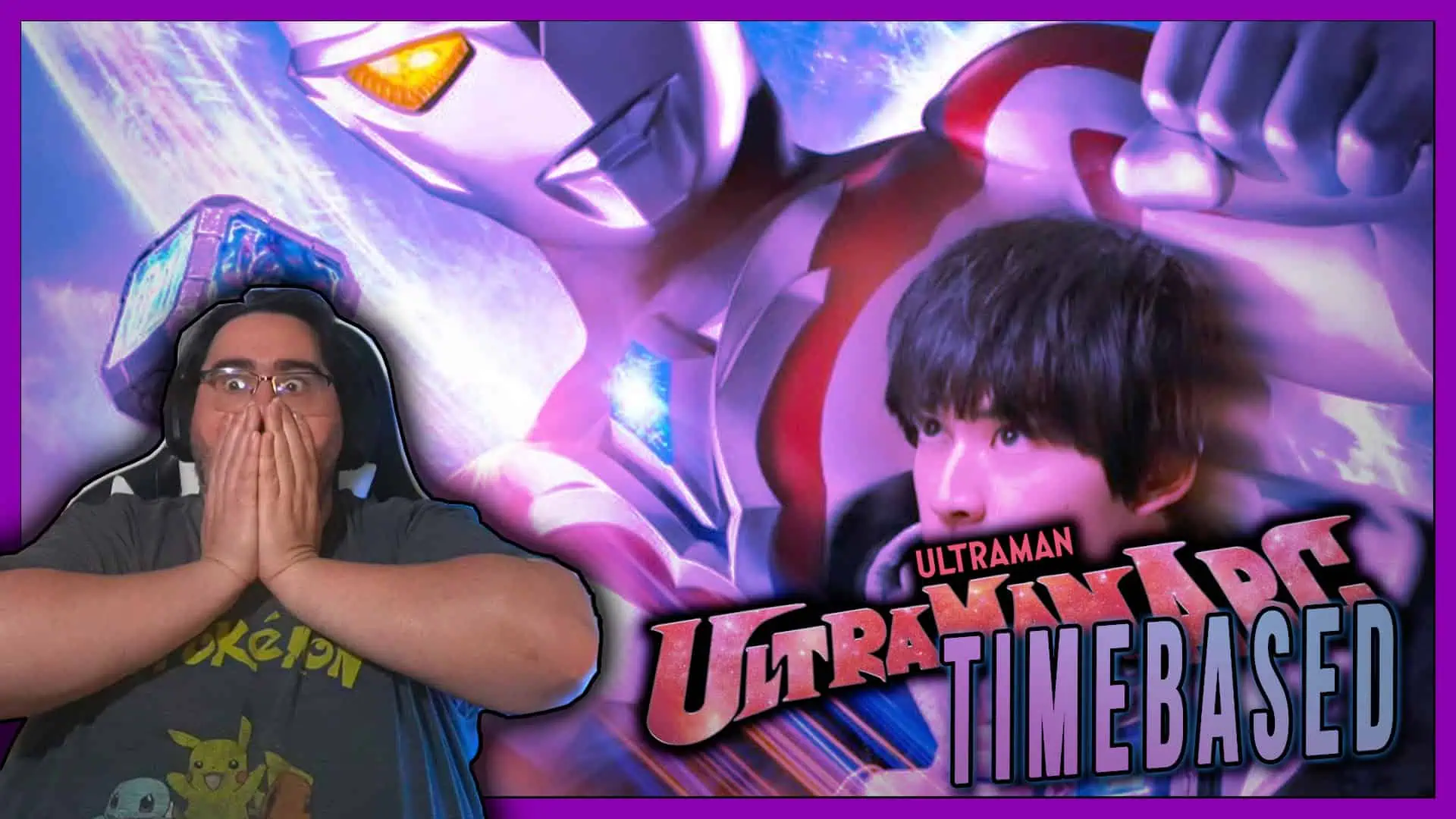 Ultraman Arc from Episode 25 with a young fan reacting excitedly.