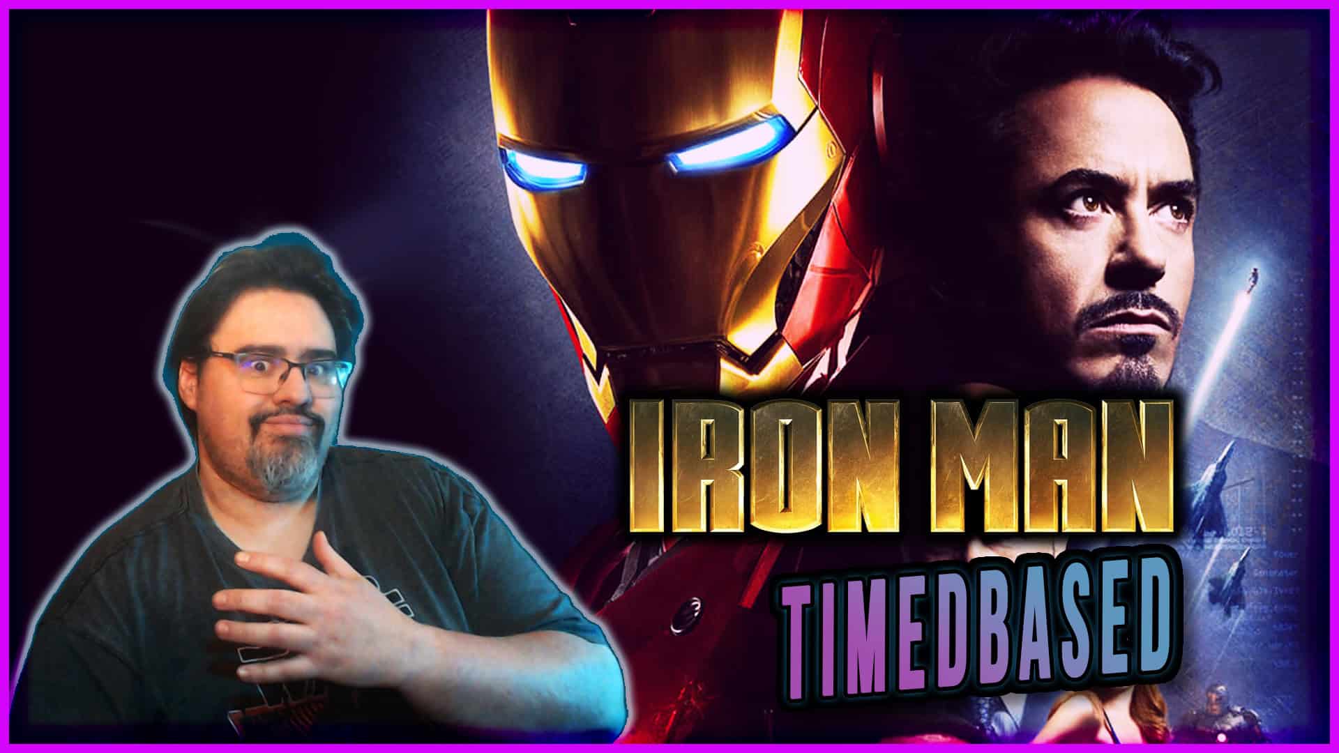 Iron Man movie poster with Tony Stark and Iron Man helmet.