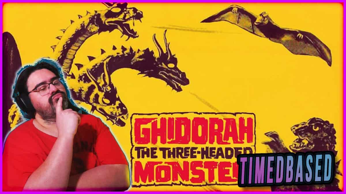 Promotional poster of Ghidorah, the Three-Headed Monster with a person thinking.