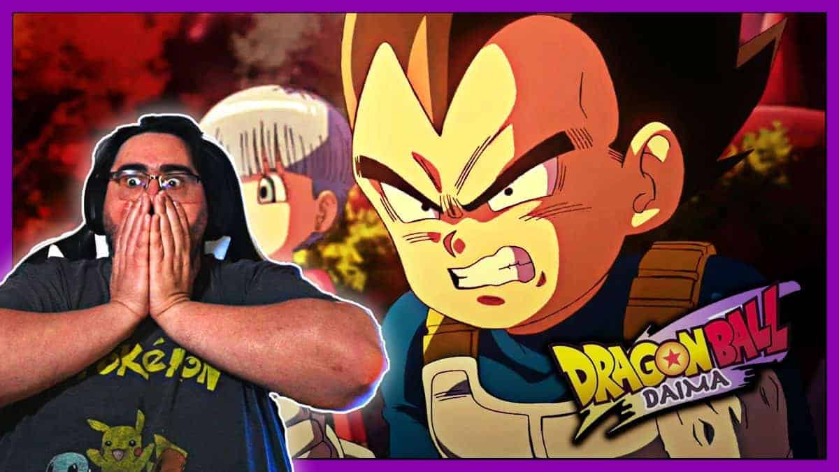 Vegeta from Dragon Ball reacting intensely in a scene from Daima Ep 9.