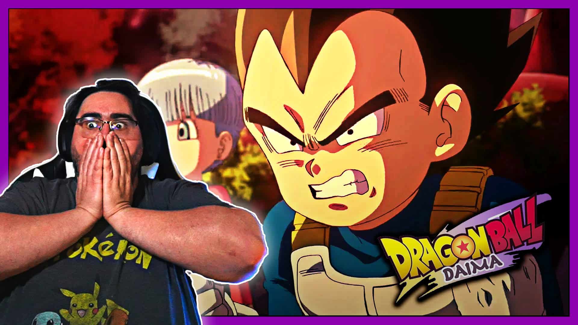 Vegeta from Dragon Ball reacting intensely in a scene from Daima Ep 9.