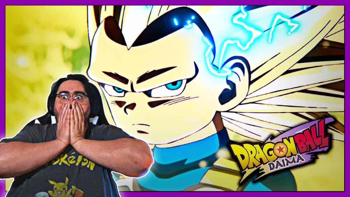 Dragon Ball Daima | Episode 12 Reaction Anime character Goku with intense expression and electric aura.
