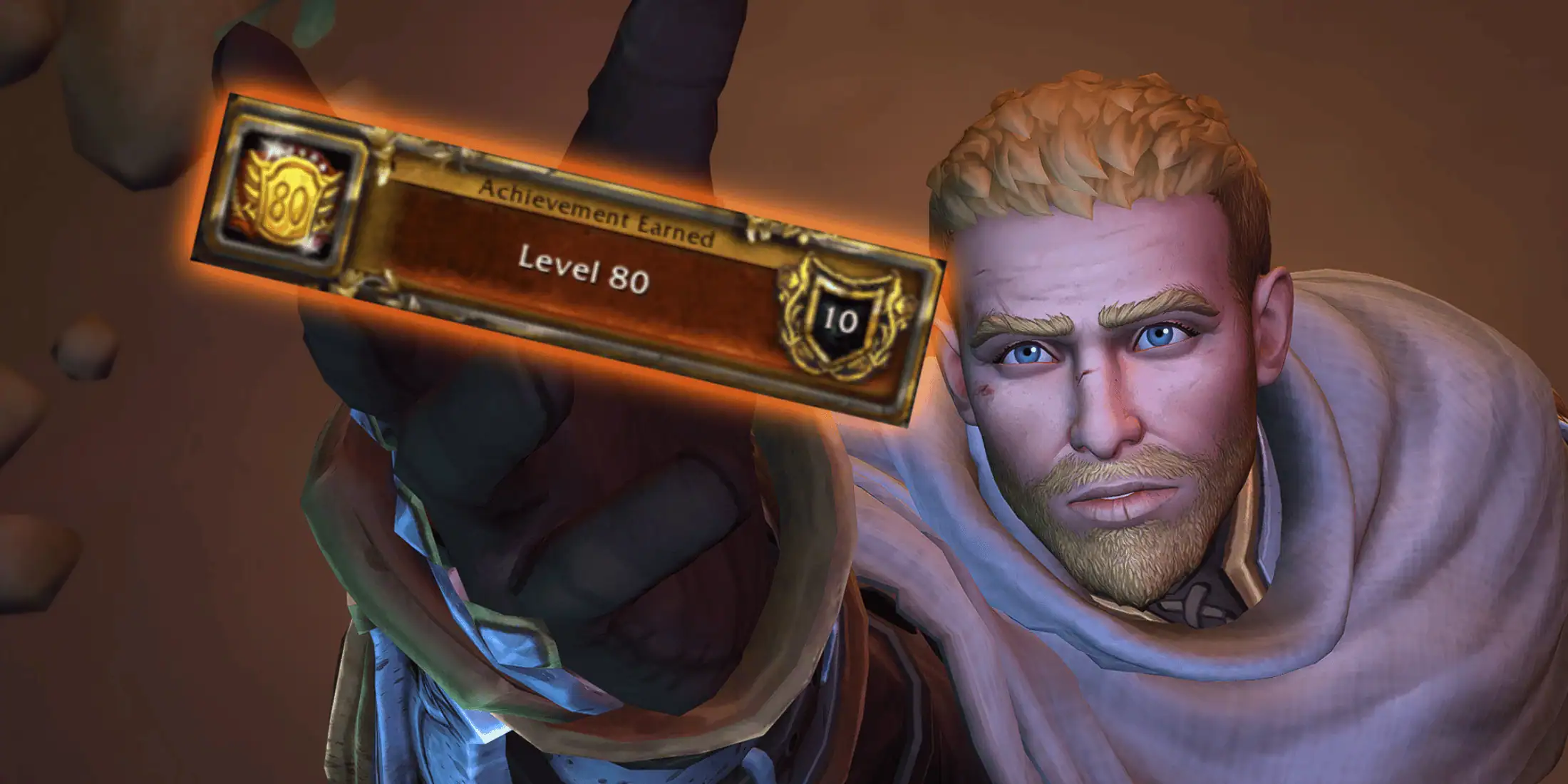 Character reaching level 80 in dungeon, boosting experience gains.